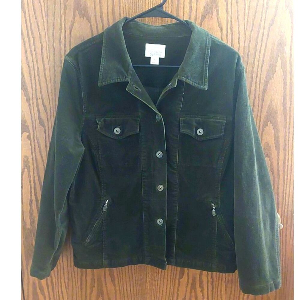Christopher & Banks XL Olive Green Stretch Cotton Utility Jacket Zip Pockets